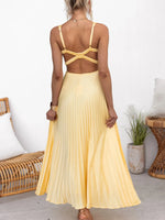 Pleated V-Neck Sleeveless Maxi Dress - Ladyez