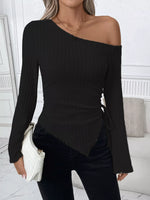 Ribbed One Shoulder Asymmetrical Hem T-Shirt