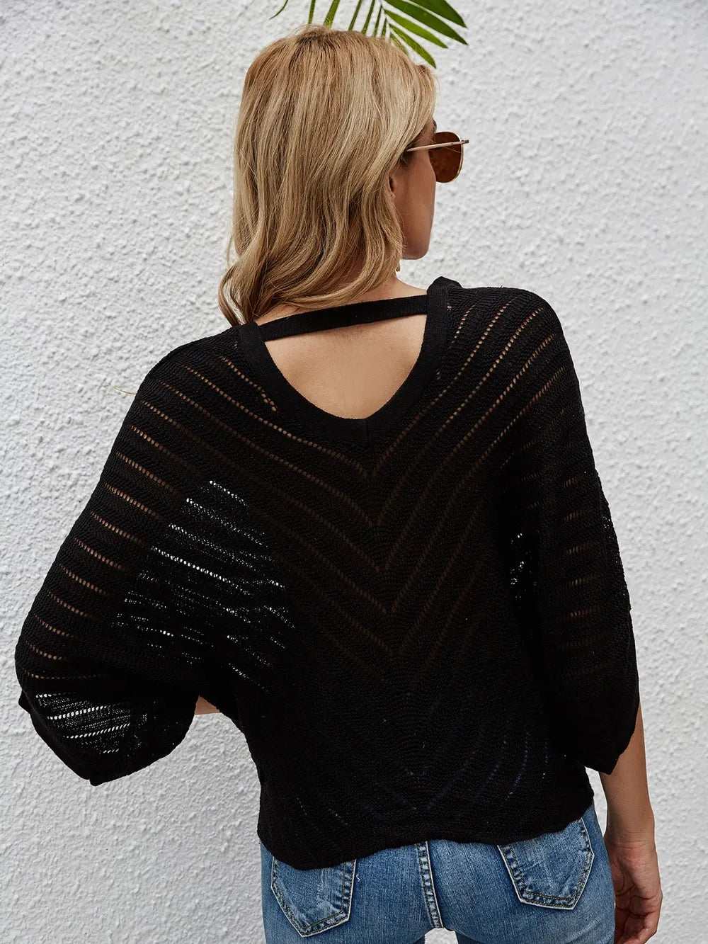 Openwork Batwing Sleeve Cover-Up - Ladyez