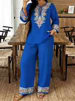 Full Size Embroidered Long Sleeve Top and Pants Set Plus Size