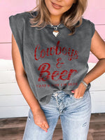 Cowboy & Beer Western Graphic Mineral Wash Tank Top