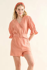 And The Why Flounce Sleeves Romper with Belt - Ladyez