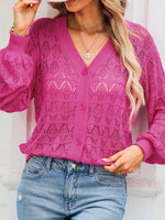 Buttoned Front Openwork Cardigan