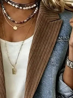 Full Size Patchwork Denim Ribbed Blazer Plus Size