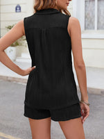 Textured Johnny Collar Top and Shorts Set