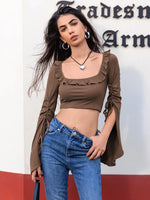 Ruffled Square Neck Long Sleeve Top