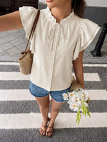 Ruffle Sleeve Tie-Neck Shirt