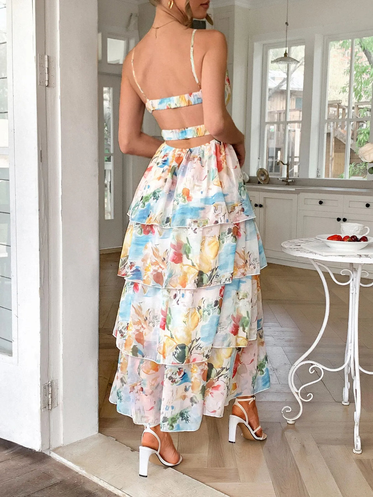 Floral Print Layered Maxi Cami Dress - Ladyez
