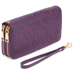 Embossed Floral Pattern Double Zipper Wallet