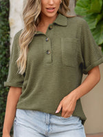 Textured Knit Button Detail Top