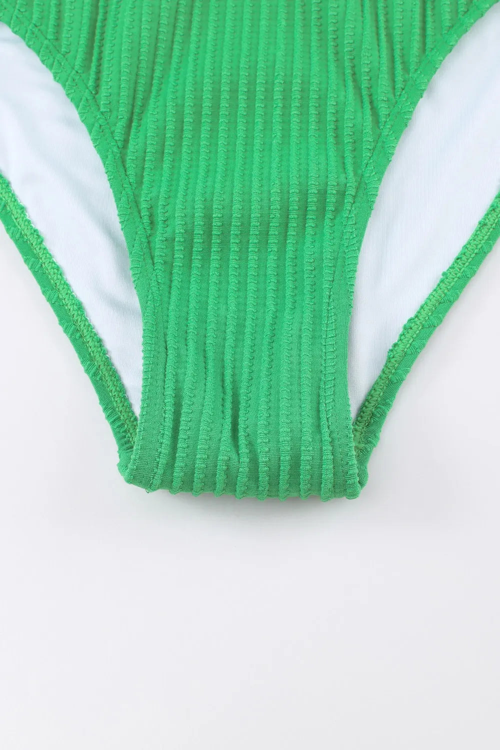 Textured Contrast Banding Bikini High Waist 2pcs Swimsuit - Ladyez