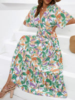 Floral Print V-neck Boho Midi Dress