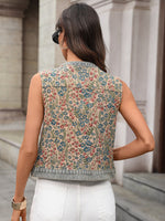 Floral Embroidered Sleeveless Denim Top