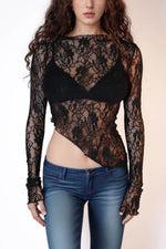 Lace Long Sleeve Sheer Crop Top