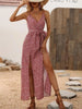 Slit Printed Surplice Midi Dress