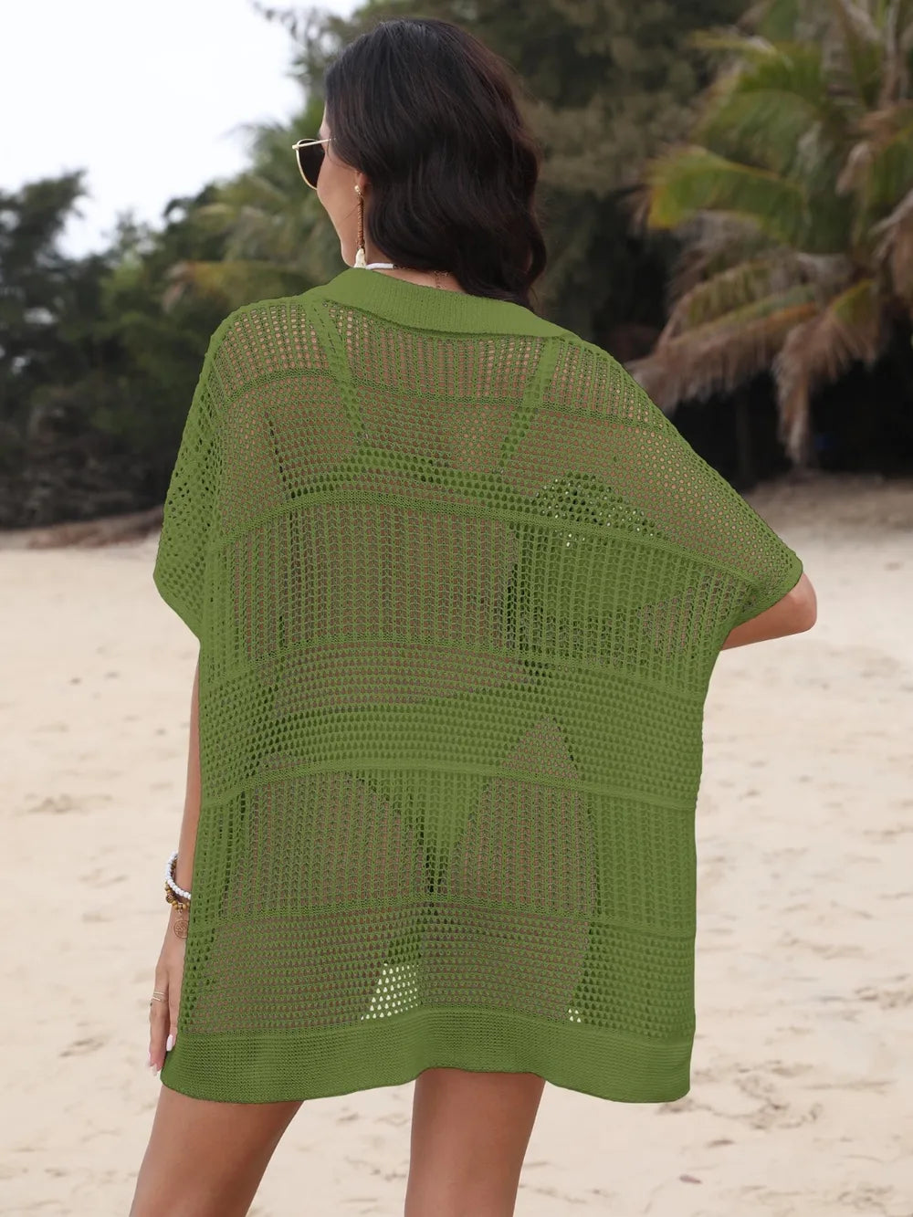 Hollow Out Collared Neck Cover-Up - Ladyez