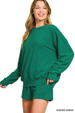 Zenana Slub Long Sleeve Top and Shorts Set