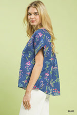 Umgee Botanical Floral Button Front Top