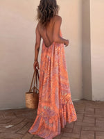 Backless Printed Halter Neck Maxi Cami Dress - Ladyez