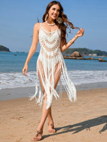 Fringe Openwork Spaghetti Strap Cover-Up - Ladyez