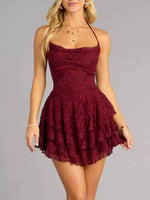 Lace Ruffle Halter Neck Mini Dress