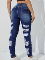 High Waisted Distressed Skinny Jeans - Ladyez