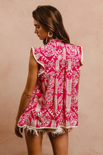 BiBi Printed Ruffle Sleeve Top
