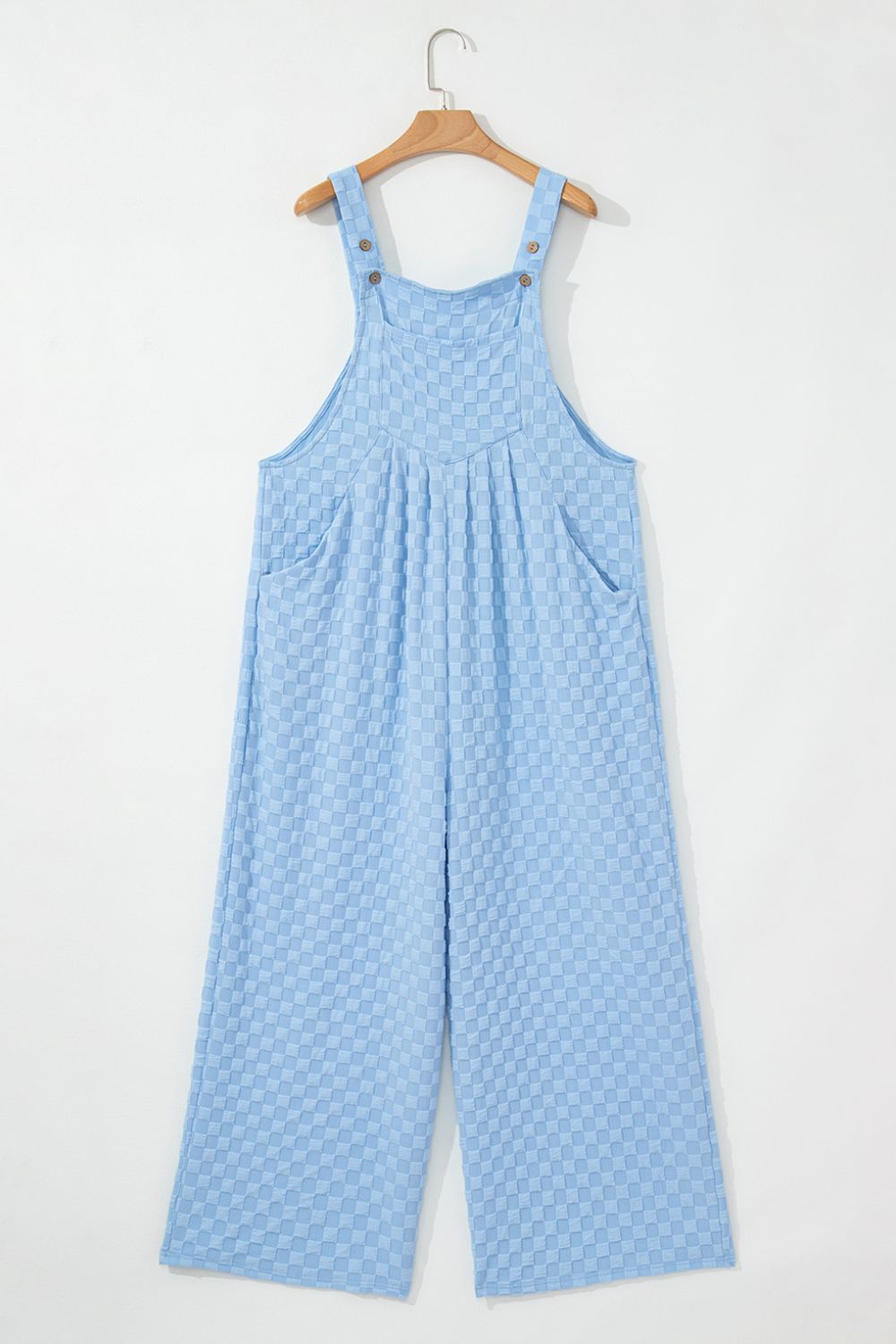 Checkered Pocketed Wide Leg Overalls - Ladyez