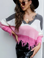Frayed Hem Long Sleeve Sweater