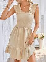 Smocked Square Neck Wide Strap Dress - Ladyez