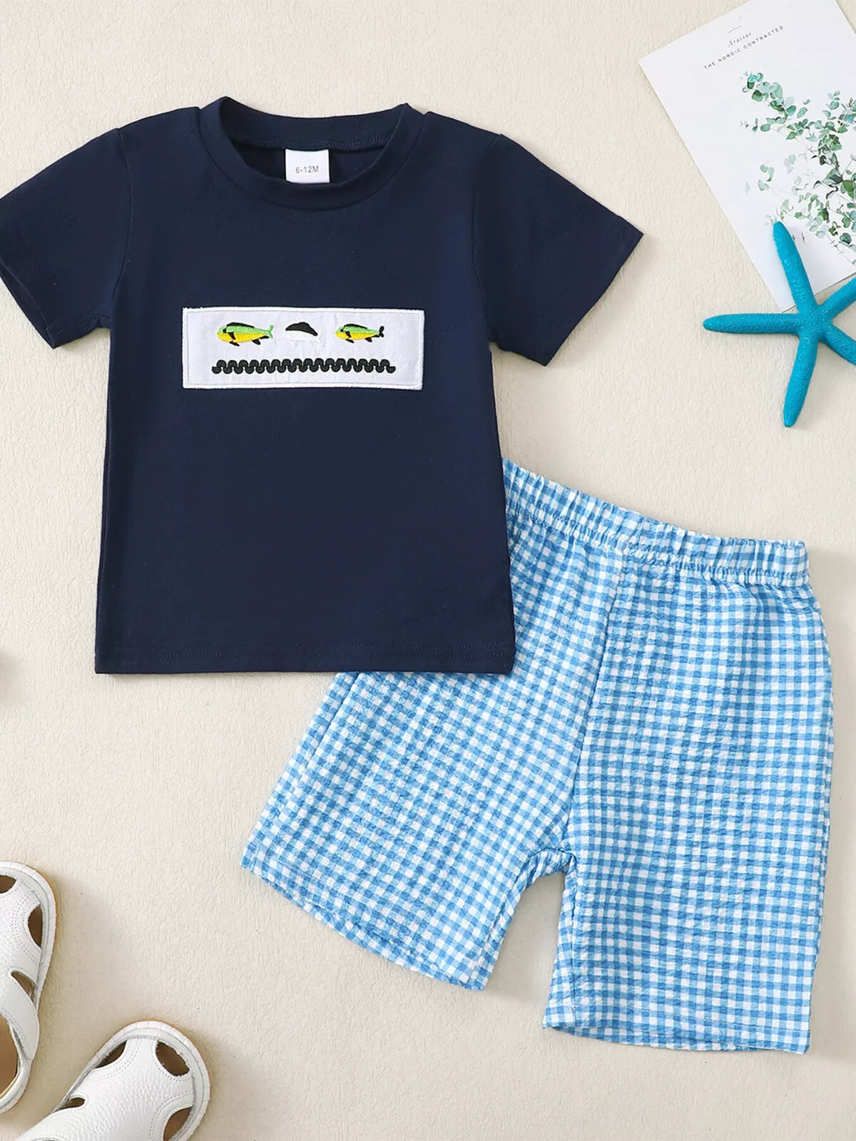Children's Embroidered Round Neck Tee and ShortsSet