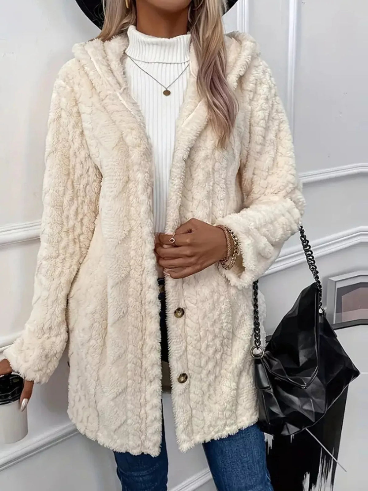 Full Size Button-Down Hooded Outerwear Plus Size