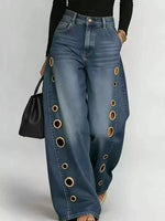 Wide Leg Jeans with Eyelet Details