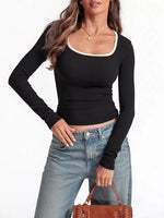 Contrast Trim Long Sleeve Top