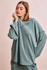BiBi Two Tone Cord Rib Contrast Stitching V-Neck Top and Pants Set