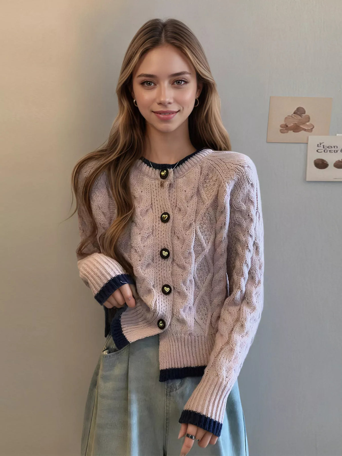Cable Knit Button Up Cardigan