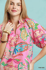 Umgee Mix Floral Print Scallop Hem Blouse