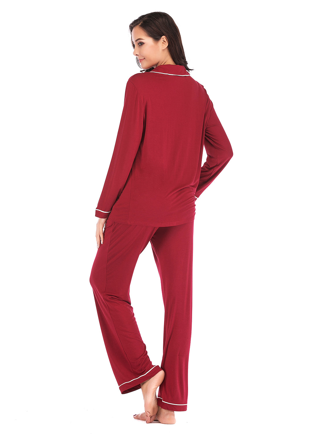 Collared Neck Long Sleeve Loungewear Set with Pockets - Ladyez