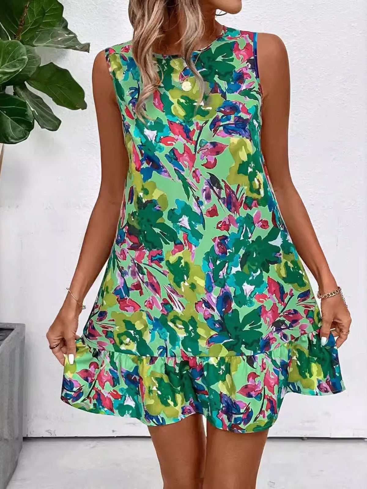 Printed Sleeveless Summer Mini Dress - Ladyez