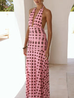 Polka Dot Halter Ruched Maxi Dress