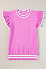Ruffled Round Neck Cap Sleeve Knit Top