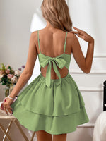 Tie Back Layered Ruffle Hem Mini Dress