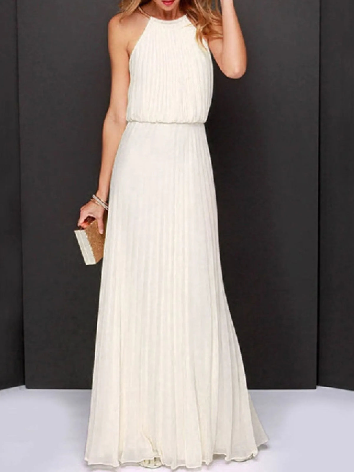 Pleated Sleeveless Maxi Tank Dress - Ladyez