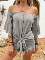 Tied Solid Off-Shoulder Blouse - Ladyez