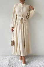 Honey Tied Button Up Balloon Sleeve Dress - Ladyez