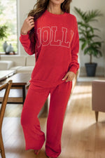 JOLLY Round Neck Long Sleeve Top and Pants Lounge Set - Ladyez