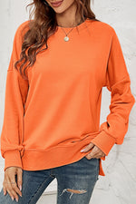 Round NeckDropped Shoulder Slit Sweatshirt
