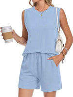 Casual Ribbed Knit Sleeveless Top and Shorts Set
