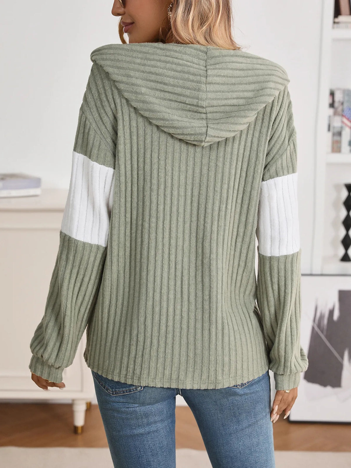Drawstring Color Block Zip Up Outerwear