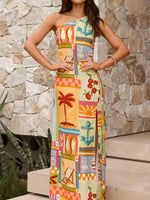 Slit Printed Single Shoulder Maxi Dress